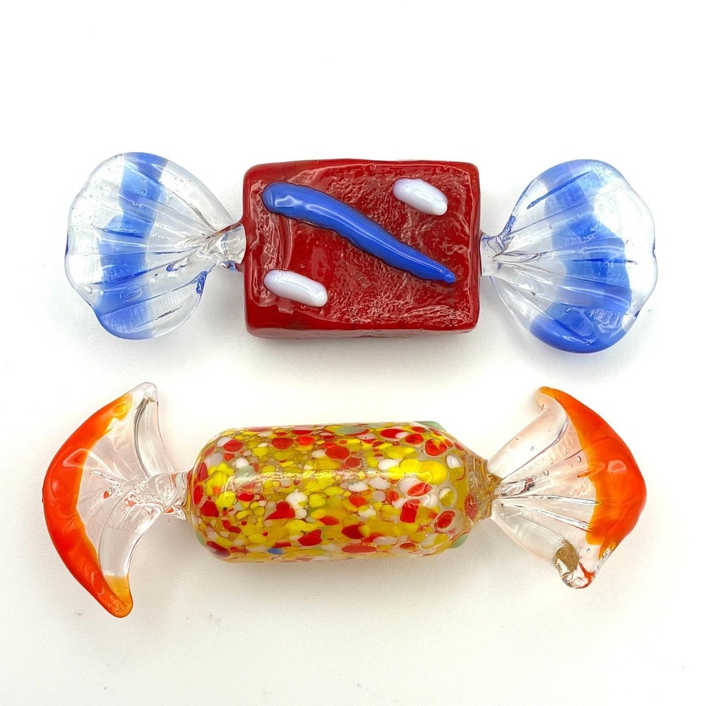 Vintage Murano Style Art Glass Wrapped Candy Lot of 8 Colorful Twist Hand Blown - Picture 4 of 8